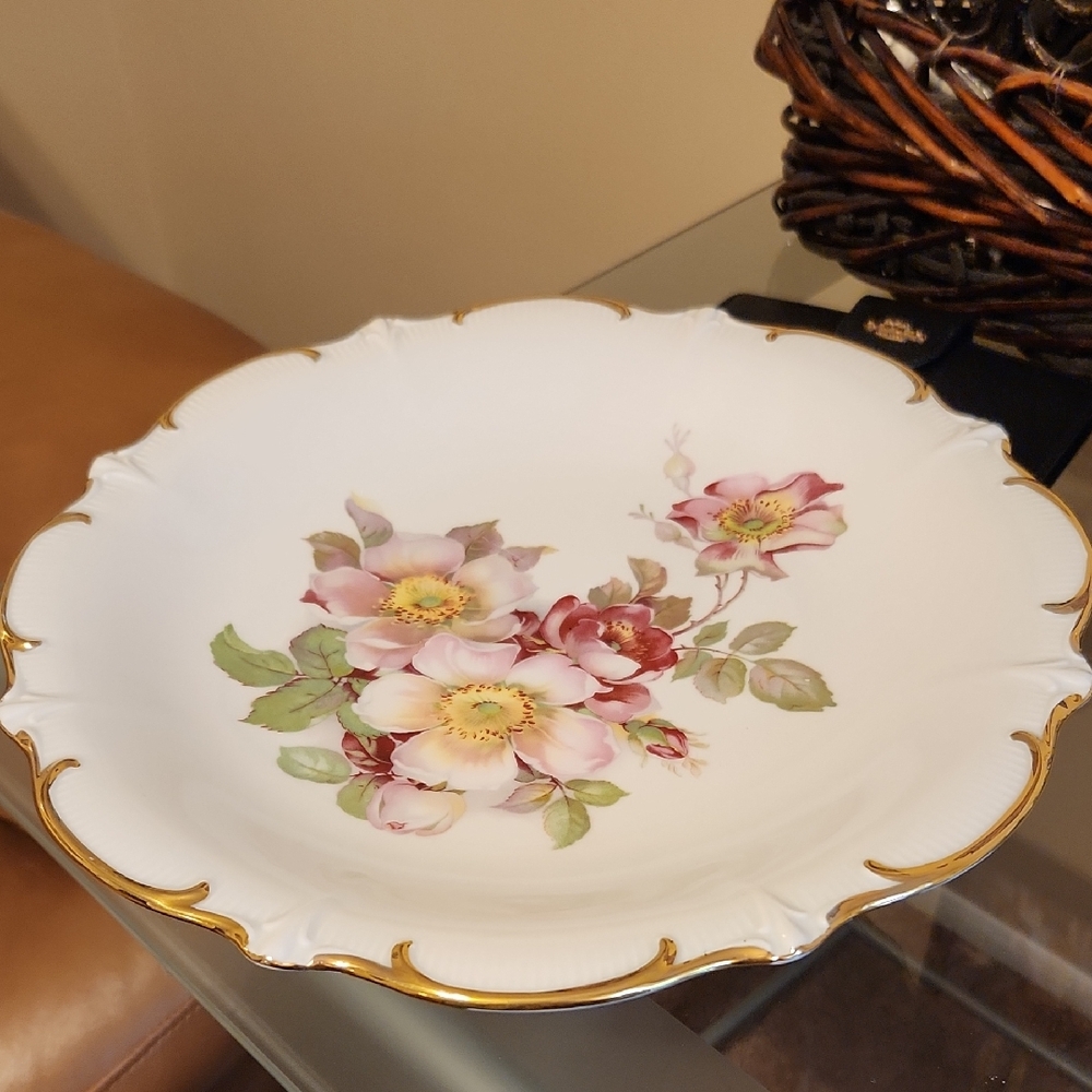 Golden Crown E & R 1986 11 3/4" Pedestal Cake Plate Germany with Gold Trim